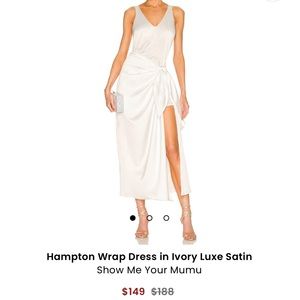 Mumu Hampton Wrap Dress in Ivory Luxe Satin
